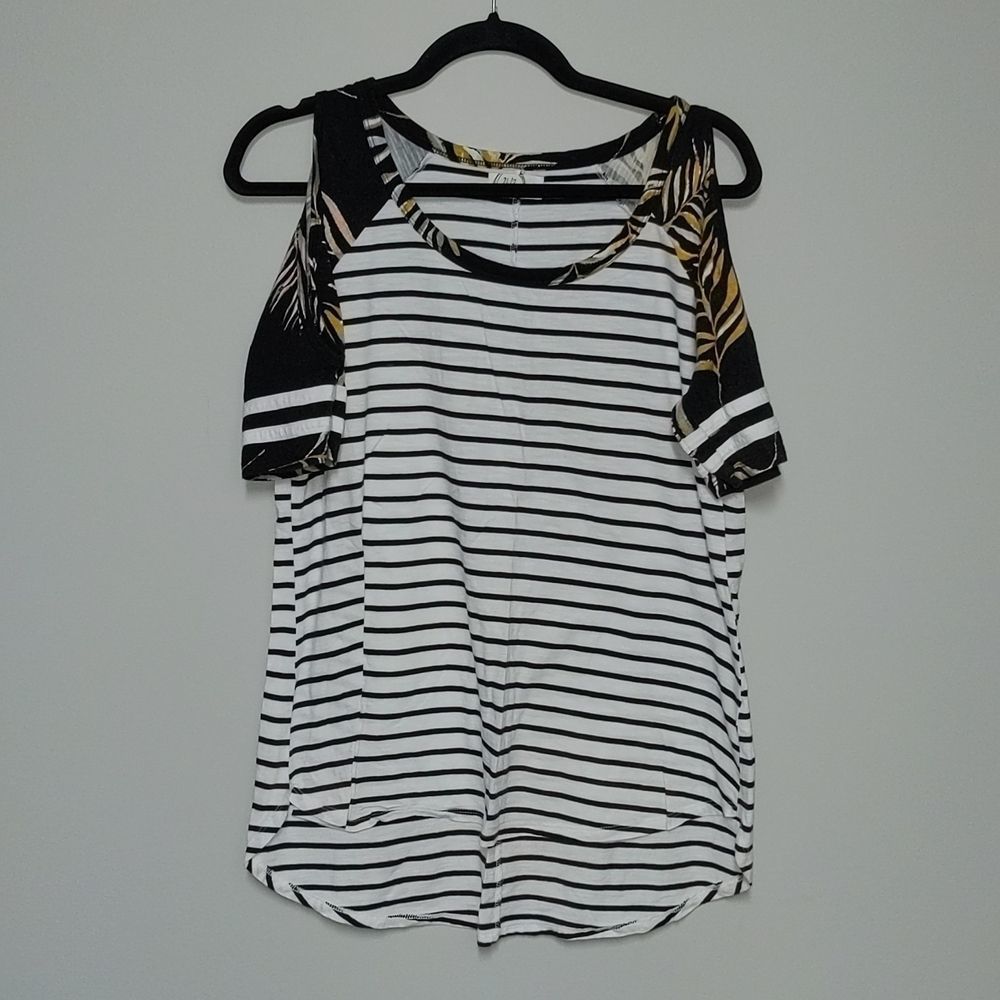 Maurices Cold Shoulder Striped and Floral Short Sleeve Shirt